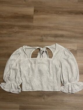 Sienna Sky Cream Dot Puff-Sleeve Tie-Back Blouse
